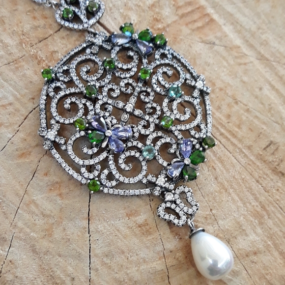 Chrome Diopside Long Sterling Silver Necklace - Picture 8 of 14